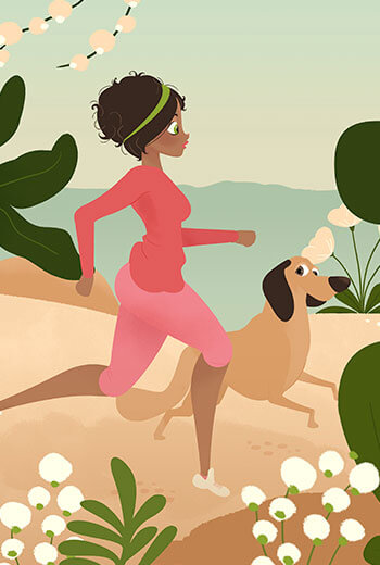 Bonita ilustración de una chica corriendo