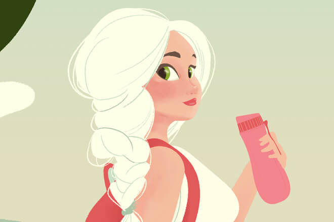 Ilustración de una chica paseando